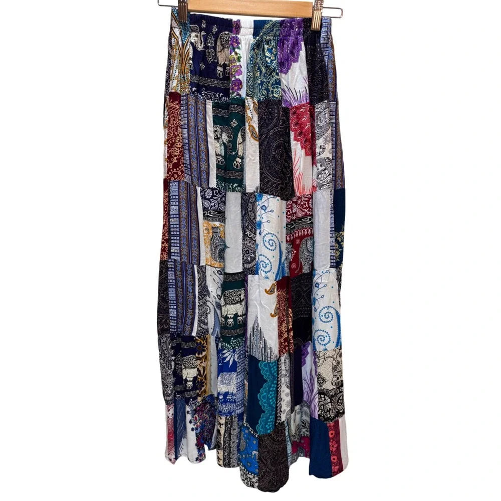 Kamana Patchwork Maxi Skirt Women L/XL Multicolor Boho Cotton Hippie Festival - Picture 5 of 10